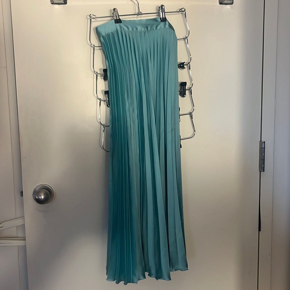 Zara pleated skirt satin teal